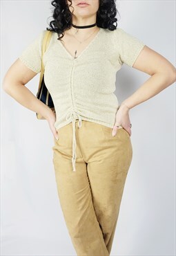 Retro 90s minimalist gold shinny cable knit short sleeve top