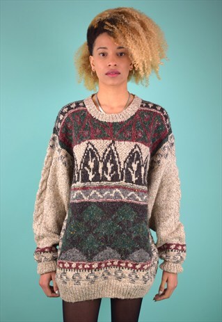 VINTAGE 90'S PATTERNED KNIT JUMPER