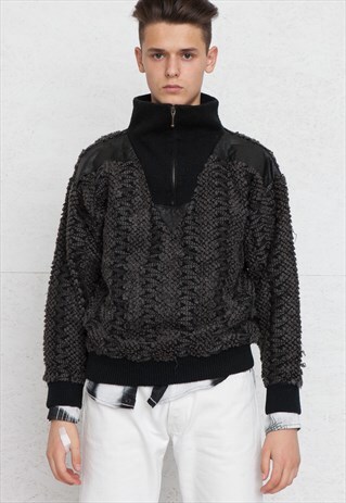 VINTAGE BLACK 1/4 ZIP KNIT JUMPER SWEATER