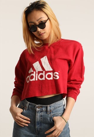 VINTAGE ADIDAS PRINT LOGO CROPPED SWEATSHIRT