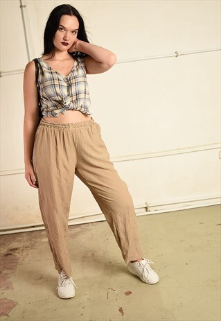 VINTAGE 90S CORRUGATED HAREM FESTIVAL TROUSERS IN BROWN