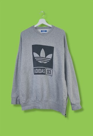 VINTAGE ADIDAS SWEATSHIRT WITH ZIP ON SIDE IN GREY L