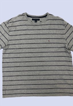 TOMMY HILFIGER Grey Striped Short Sleeve Cotton T-Shirt
