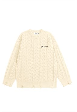 Cable knit sweater distressed grunge jumper punk top cream