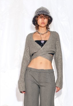 Vintage Y2K Wrap Cardigan Shrug in Grey Knitted