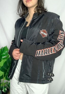  Harley Davidson racing jacket vintage spellout 90s in black