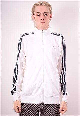 ADIDAS MENS VINTAGE TRACKSUIT TOP JACKET MEDIUM WHITE 90S