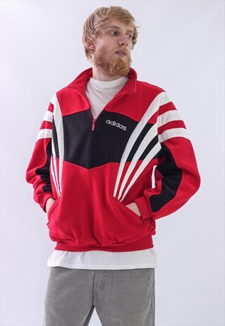 VINTAGE MENS ADIDAS SOCCER HALF ZIP PULLOVER FLEECE JACKET