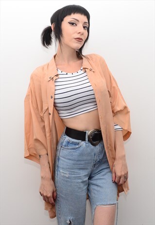 VINTAGE 90'S GENUINE SILK PEACH OVERSIZED SHIRT