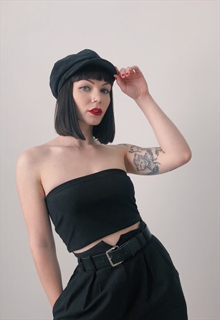 FUNKY Y2K BLACK CORD BAKER BOY HAT CAP