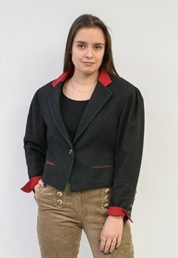 Vintage Women's S Blazer Wool Jacket Trachten Cardigan Black