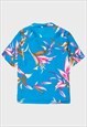 BLUE '80S ABSTRACT FLORAL PRINTED SHORT SLEEVE SHIRT