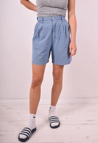 WOMENS VINTAGE DENIM SHORTS W30 BLUE STRIPES 90S