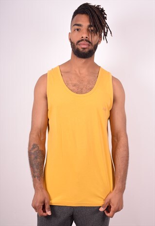 FILA MENS VINTAGE VEST TOP MEDIUM YELLOW 90S