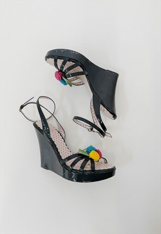 Vintage Y2k Moschino Floral Detail Heeled Strappy Sandals