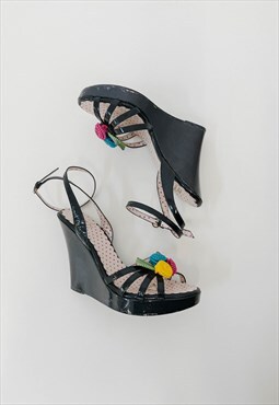 Vintage Y2k Moschino Floral Detail Heeled Strappy Sandals