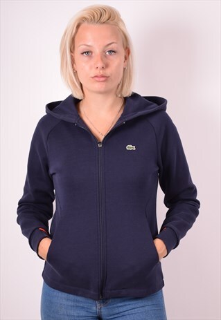 LACOSTE WOMENS VINTAGE HOODIE JACKET MEDIUM BLUE 90S