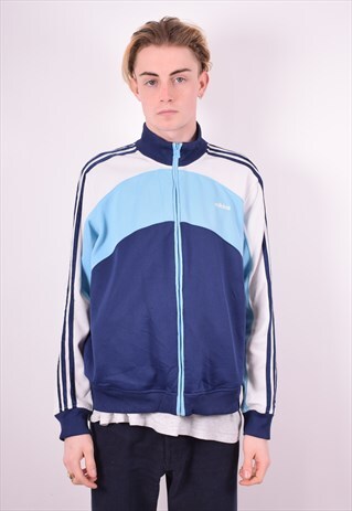 ADIDAS MENS VINTAGE TRACKSUIT TOP JACKET LARGE BLUE 90'S