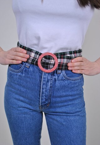 VINTAGE PLAID BELT, 80S WOMEN DRESS COSTUME ACCESSORIES