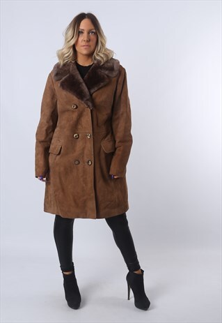 SHEEPSKIN SHEARLING SUEDE SHORT COAT JACKET UK 14-16 (EU4B