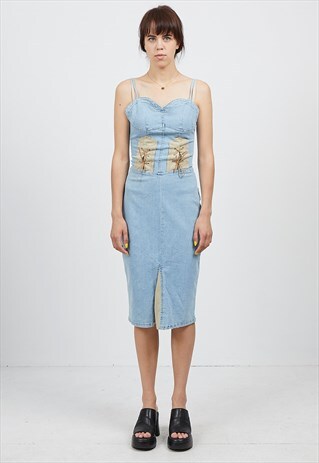 VINTAGE LIGHT BLUE BILL BERRY SLEEVELESS DENIM MINI DRESS