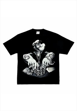 Black Popeye Graphic movie Retro T shirt tee 
