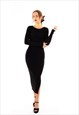 Ribbed midi Knit dress long sleeves in plain black