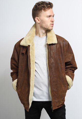 VINTAGE LEATHER AVIATOR FLEECE JACKET COAT