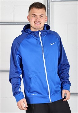 Vintage Nike Hoodie in Blue Zip Up Sports Jumper Large