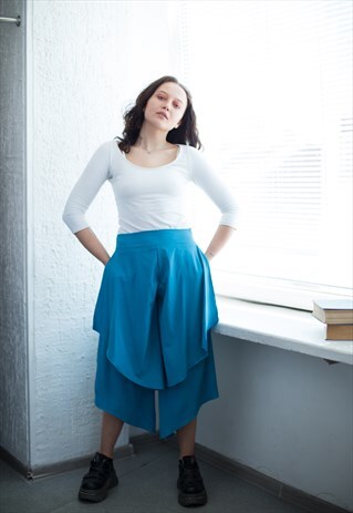 VINTAGE 80'S DOUBLE LAYER HIGH WAISTED CULOTTES IN BLUE