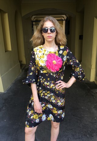 VINTAGE 90' BEAUTIFUL FLOWERS PATTERNED DRESS