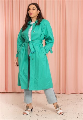 VINTAGE 80S TRENCH COAT IN GREEN
