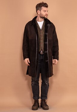 Vintage 90's Men Sheepskin Long Coat in Brown