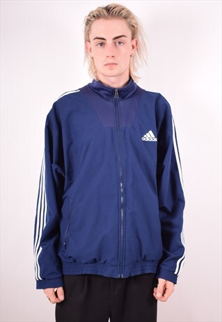 ADIDAS MENS VINTAGE TRACKSUIT TOP JACKET XL BLUE 90S