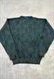 VINTAGE KNITTED JUMPER ABSTRACT PATTERNED GRANDAD SWEATER