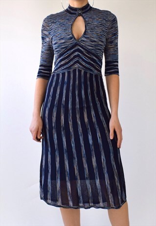 VINTAGE 90S Y2K KAREN MILLEN KNITTED MIDI DRESS BLUE 8/10