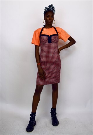 VINTAGE 90S RED CHECK PRINT HALTER DRESS