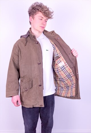 VINTAGE BURBERRY NOVA CHECK PARKA JACKET IN BROWN LARGE