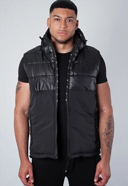 justyouroutfit Half Quilted Logo Gilet Bodywarmer in Black 