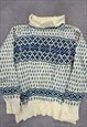 VINTAGE KNITTED JUMPER ABSTRACT PATTERNED ROLL NECK SWEATER