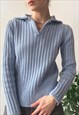 VINTAGE Y2K 00'S PASTEL BLUE RIBBED SWEATER JUMPER