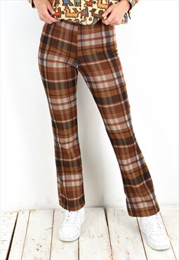 Vintage Women's S Trousers Pants Bottoms Check Plaid Brown