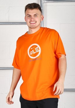 Vintage Nike T-Shirt in Orange Short Sleeve Sports Tee Large