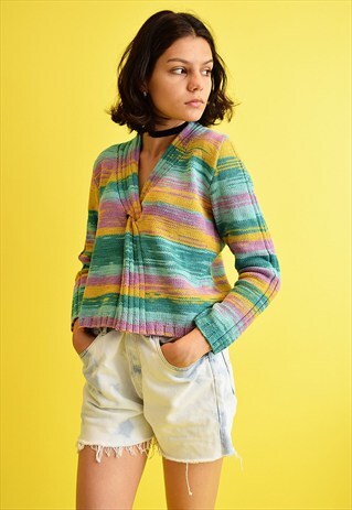 90'S PSYCHEDELIC BRAIDED HANDMADE MOM'S KNIT JUMPER TOP