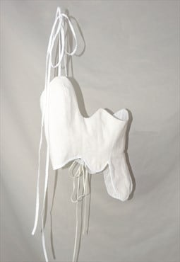 Eve- Up-cycled white asymmetrical denim top/corset
