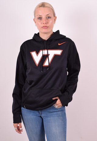 NIKE WOMENS VINTAGE HOODIE JUMPER LARGE BLACK 90S