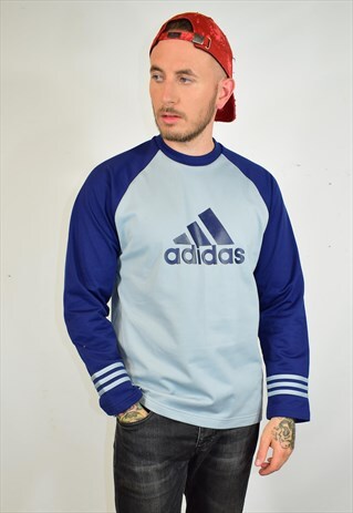 VINTAGE ADIDAS BLUE GREY POLYESTER SWEATER SWEATSHIRT