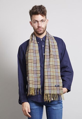 CLASSIC VINTAGE GREEN CASHMERE BURBERRY SCARF
