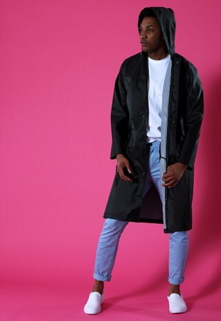 BLACK HOODED MAC RAINCOAT