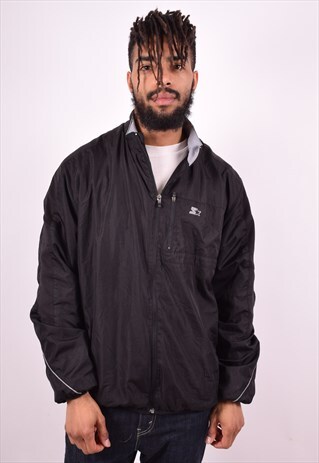 STARTER MENS VINTAGE TRACKSUIT TOP JACKET XL BLACK 90'S